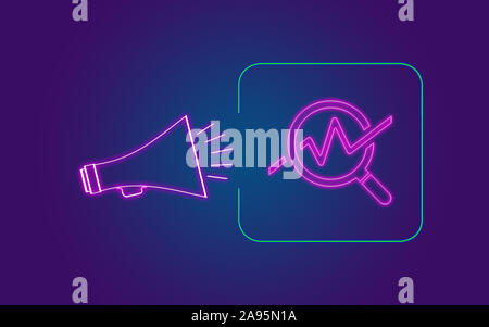 Tableau de la Loupe concept avec les couleurs néon contre purple background. Affaires, finances, de la technologie et de l'environnement concepts à tr Banque D'Images