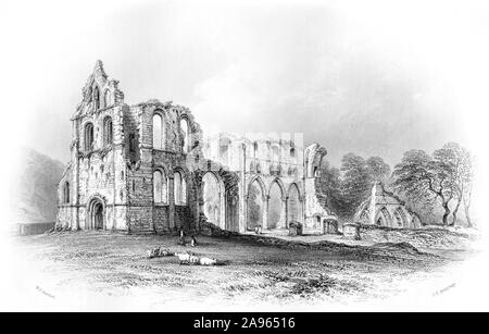 Une gravure de l'abbaye de Dundrennan, retraite de Marie, Reine des Écossais, après la bataille d'Langsyde numérisées à haute résolution à partir d'un livre imprimé en 1859. Banque D'Images