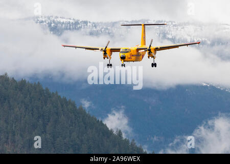 Recherche et sauvetage au Canada un CC-115 Buffalo air plane s'apprête à atterrir à l'aéroport de Pemberton lors d'une mission de formation sur l'apparence d'un jour d'automne. Banque D'Images