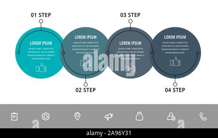 Vector modèle plat circle l'infographie. Concept d'affaires avec 4 options et pièces. Quatre étapes pour le contenu, organigramme, timeline, les niveaux, le marketing Illustration de Vecteur