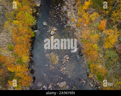 Drone aérien vue de feuillage d'automne près de l'Appalachian Trail à VA. Banque D'Images