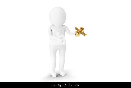 3D Man est maintenant un symbole de pourcentage zéro contre l'arrière-plan blanc. Le rendu 3D. Banque D'Images
