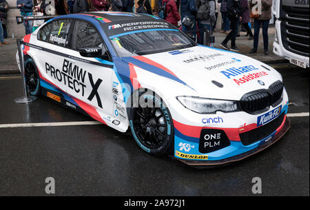 Colin Turkington's, BMW 330i M Sport, dans laquelle il a remporté le British Touring Car Championship 2019 pour l'équipe BMW, au 2019, rue Regent Motor Show Banque D'Images