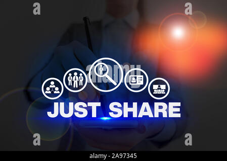 Texte de l'écriture juste partager. Photo conceptuelle d'avoir ou d'utiliser quelque chose en même temps que quelqu'un d'autre Banque D'Images