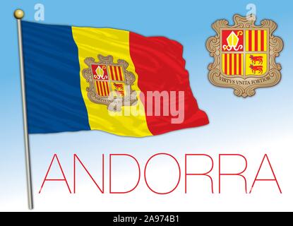 Andorre drapeau officiel et d'armoiries, vector illustration, Europe Illustration de Vecteur