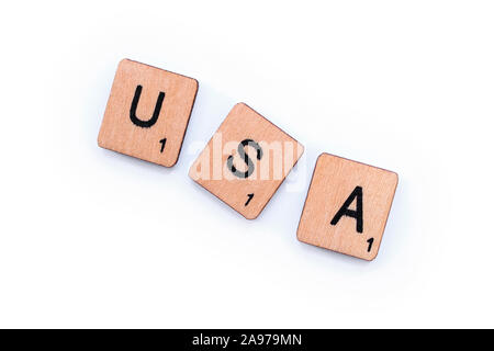 Londres, Royaume-Uni - 16 juin 2019 : l'abréviation USA - Comité permanent pour les États-Unis d'Amérique, de l'épeautre avec des lettres sur un fond blanc. Banque D'Images