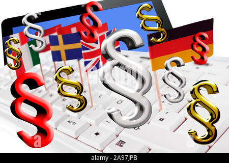 Paragraphe Social media Tablet PC clavier sur fond blanc Banque D'Images