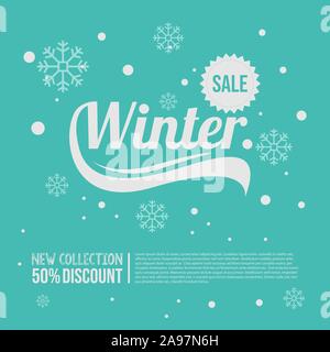 Vente d'hiver vector design de bannières avec des flocons blancs et des éléments de texte dans la neige hiver vente motif de fond pour le shopping promotion. Vector illustr Illustration de Vecteur