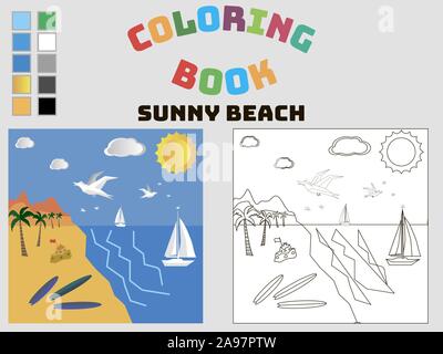 Livre de coloriage colorés pour les enfants et adultes de l'éducation et de plaisir. avec l'aide de palette de couleurs. Thème de voyage, il vous suffit de cartoon vector illustration . Illustration de Vecteur