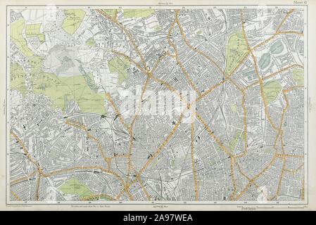 ISLINGTON Highgate HAMPSTEAD Camden Finsbury Park Primrose Hill. BACON 1920 map Banque D'Images