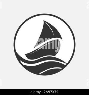 Bateau à voile sur les vagues, modèle plat. Illustration de Vecteur