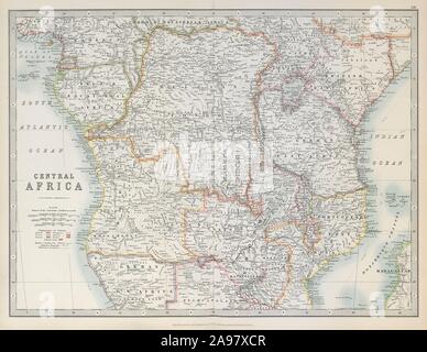 Afrique centrale coloniale. Kenya Tanzanie Congo Belge l'Angola. JOHNSTON 1915 map Banque D'Images