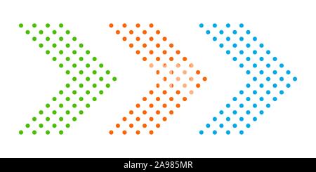 Jeu de flèches en pointillés. L'icône flèche isolés. Vecteur de couleur des flèches. Flèches de demi-teintes à droite. Illustration de Vecteur