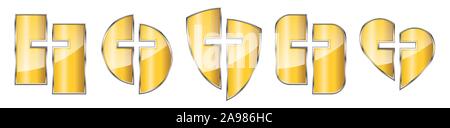 Ensemble de symboles chrétiens d'isolés. Vector illustration. Différentes formes d'icônes métalliques avec symbole croix chrétienne. Illustration de Vecteur