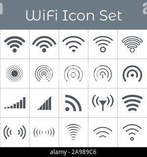 Ensemble de 20 différents sans fil gris et icônes wifi pour l'accès à distance et de communication via les ondes radio. la transmission. Vecteur Stock Illustration de Vecteur