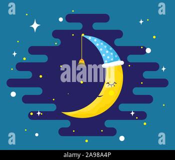 Dormir lune jaune sur un ciel de nuit. Icône vecteur. Visage de jolie lune jaune. Illustration de Vecteur