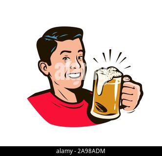 Homme tenant une tasse à bière. Illustration vectorielle de dessin animé Illustration de Vecteur