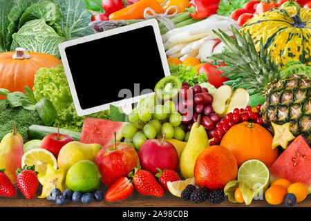 L'étiquette avec les fruits et légumes Banque D'Images