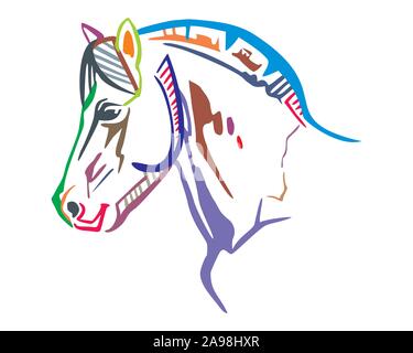 Portrait décoratives colorées dans le profil de cheval, vector illustration isolé en différentes couleurs sur fond blanc. Droit pour la conception et de tatouage. Illustration de Vecteur