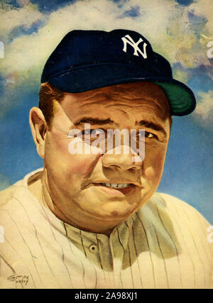 Magazine Vintage illustration du légendaire joueur de baseball des Yankees de New York et de la renommée du baseball Babe Ruth. Banque D'Images