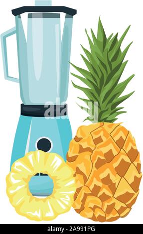 L'ananas et l'icône blender Illustration de Vecteur