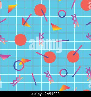 Modèle sans couture avec 80s memphis style geometics couleurs psychédéliques et dynamique Illustration de Vecteur