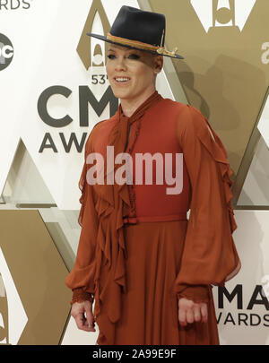 Nashville, États-Unis. 13 Nov, 2019. Pink arrive pour la 52e assemblée annuelle Country Music Association Awards au Bridgestone Arena de Nashville, Tennessee Mercredi, 13 novembre 2019. Photo de John Angelillo/UPI UPI : Crédit/Alamy Live News Banque D'Images