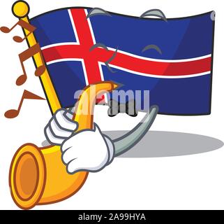 Caricature d'un drapeau de l'Islande avec la trompette isolés Illustration de Vecteur