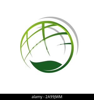 Monde végétalien végétarien vecteur icône avec le logo de l'élément leaf et globe Illustration de Vecteur