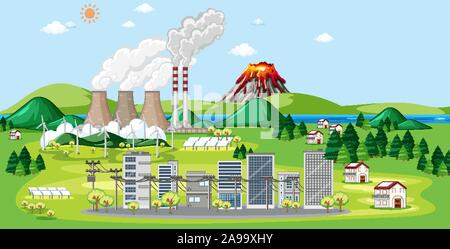 Scène avec les usines et immeubles de ville illustration Illustration de Vecteur