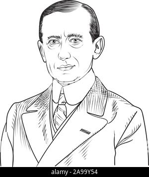 Portrait caricature isolé Guglielmo Marconi, vecteur. Il était un inventeur italien et ingénieur en génie électrique. Illustration de Vecteur