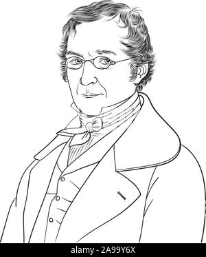 Louis Joseph Gay-Lussac portrait caricature isolés, scénario chimiste et physicien français. Illustration de Vecteur