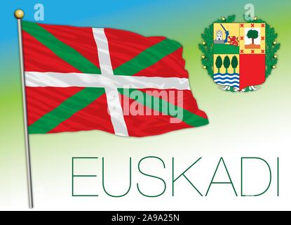 Pays Basque drapeau officiel et d'armoiries, région espagnole Illustration de Vecteur