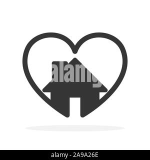 Forme de coeur avec l'icône en forme de maison. Vector icône en forme de Cœur. L'icône d'accueil noir. Concept d'amour. Illustration de Vecteur