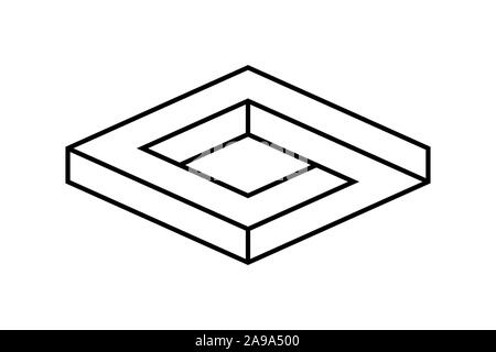 Impossible fort forme. Illusion d'optique. Rhombus infini linéaire figure. Résumé de l'objet géométrique éternelle. Impossible.Vector contour rectangle sans fin Illustration de Vecteur