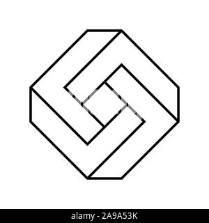 Impossible de forme rectangle. Illusion d'optique. Rhombus infini linéaire figure. Résumé de l'objet géométrique éternelle. Impossible de signer sans fin contour. Illustration de Vecteur
