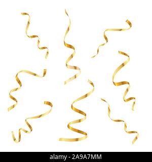 Serpentine d'or ou de confettis, isolé sur fond blanc. Vector illustration. Ensemble de ruban de fête serpentine. Illustration de Vecteur