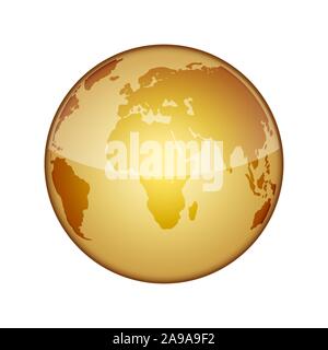 Golden Globe brillant l'icône de la Terre. Vector illustration. Globe isolé sur fond blanc. Illustration de Vecteur