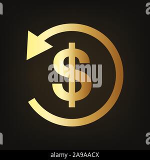 L'icône d'or cash-back. Vector illustration. Symbole de l'or ou argent remis, sur fond sombre. Illustration de Vecteur