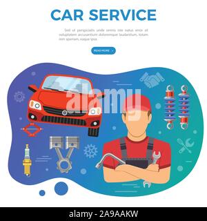 Service de voiture Banner Illustration de Vecteur