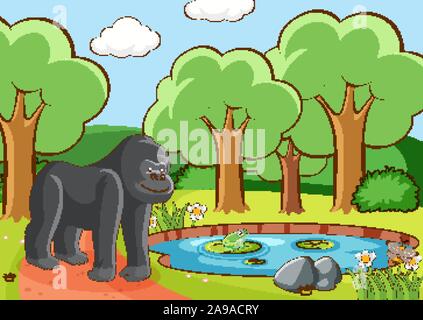 Scène avec gorilla en forêt illustration Illustration de Vecteur