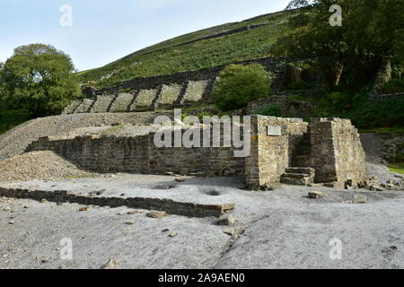 Mines de plomb site, Gunnerside Gill, Swaledale, Yorkshire du Nord Banque D'Images