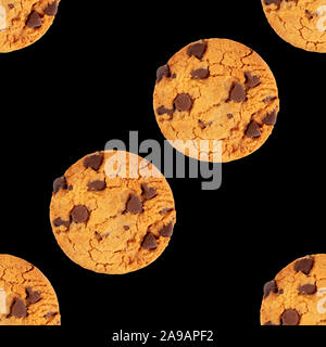 Cookies aux pépites de chocolat, sans gluten, une répétition d'imprimer sur un fond noir Banque D'Images