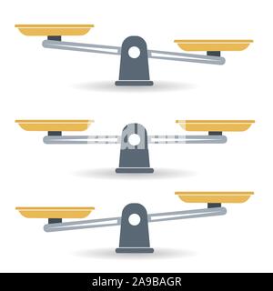 La balance. Bols de balances en équilibre, un déséquilibre des balances. Vector Illustration de Vecteur