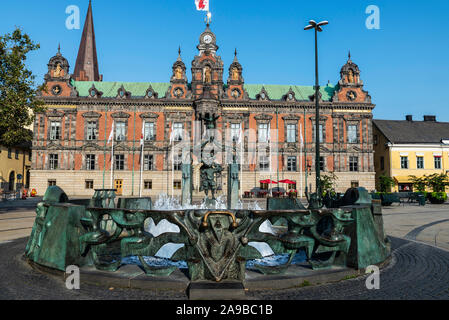 Fontaine et l'ancien hôtel de ville de Malmö classique dans Stortorget, une grande place dans le centre de Malmö en Suède Banque D'Images