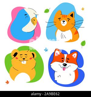 Cute pets portraits - une télévision moderne style design ensemble de caractères Illustration de Vecteur