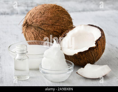 Divers produits de la noix de coco et de fruits close up Banque D'Images