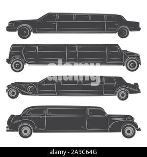 Limousine noire, limousines silhouettes collection. Vector illustration Illustration de Vecteur