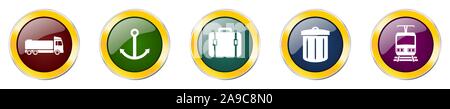 Jeu de colorful web vector icons brillant, transport, métro, train et camion en eps 10 boutons pour webdesign et applications mobiles sur white Illustration de Vecteur