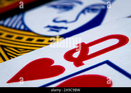 Cartes à jouer macro shot, reine de coeur close-up photo Banque D'Images